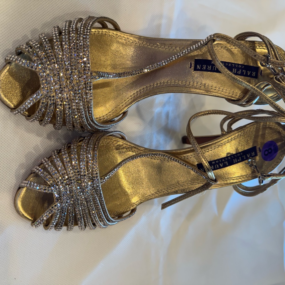 Ralph Lauren Collection Gold Rhinestone Strappy Sandals
